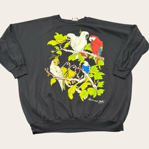 Vintage 80s Parrots and Jungle Nature Scene Crewneck Sweater